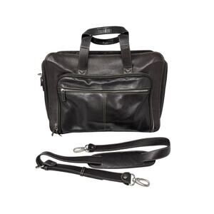 Levenger Brown Full Leather 17" Laptop Briefcase Carry-On Travel Bag Excellent